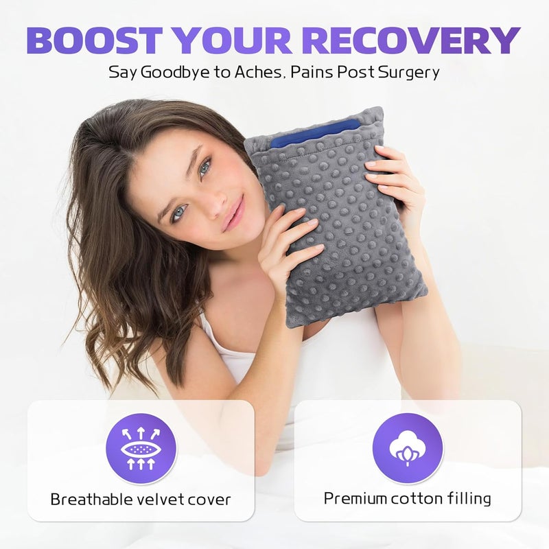 okmaba Hysterectomy Recovery Pillow with Hot/Cold Pack Pocket - Abdominal Surgery Recovery Pillow for Women, C-Section & Tummy Tuck Must Haves, Post Op Support Cushion (Grey) - Image 3